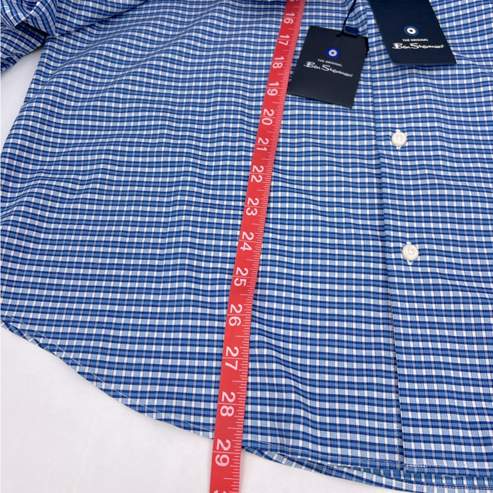 BEN SHERMAN, LONG SLEEVES MEN’S SHIRT, “XL 16,” BLUE AND WHITE SMALL CHECKERED - Picture 13 of 16
